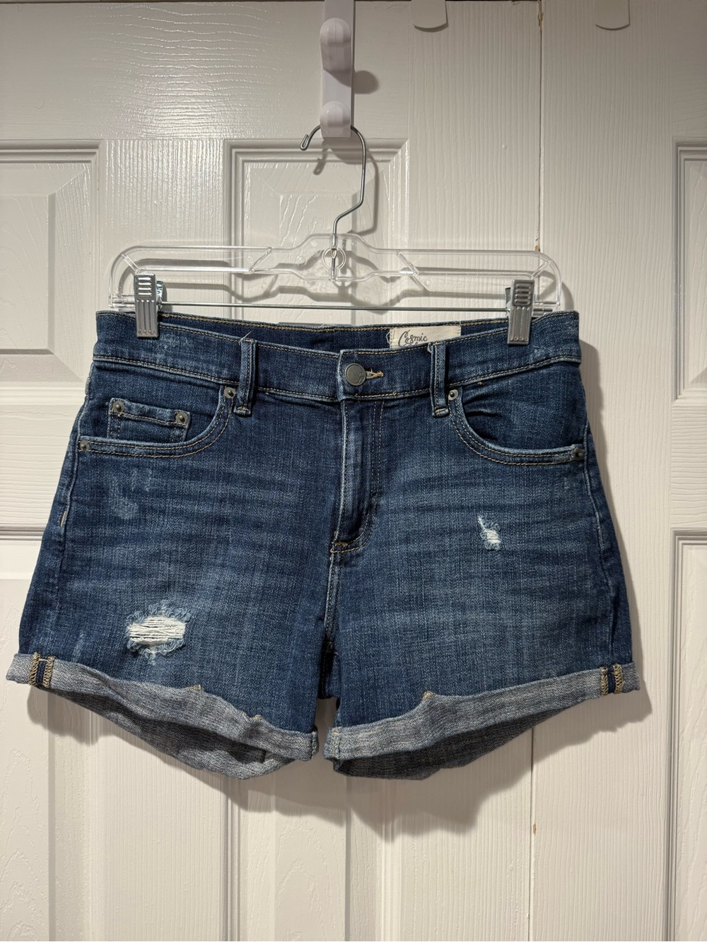 Cosmic Blue Love Distressed cuffed Denim Shorts - Women
